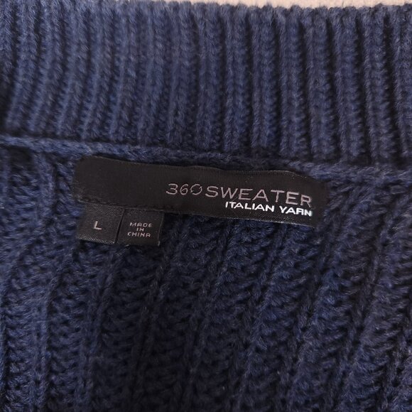 360 Sweater Knit V-Neck Sweater Womens Large Blue Light Tan Side Perforations - Picture 3 of 14
